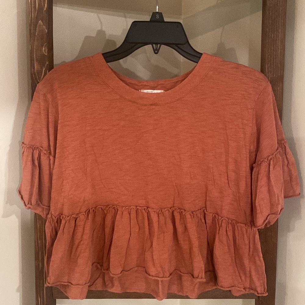 Altar'd State Rust Crop Top with Ruffled Hem